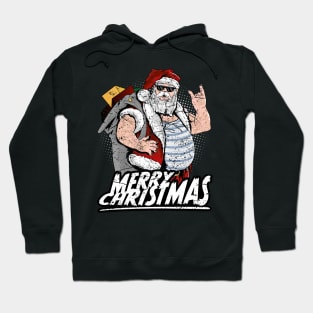 Merry Christmas cool tattooed santa claus with sunglasses Hoodie